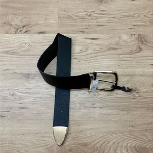 Black Leather Belt with Gold Buckle